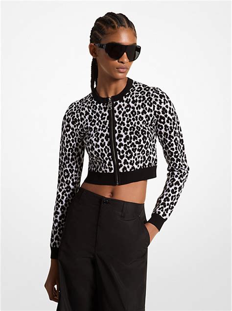 michael kors black zip cardigan with epaulettes|Leopard Jacquard Knit Zip Cardigan .